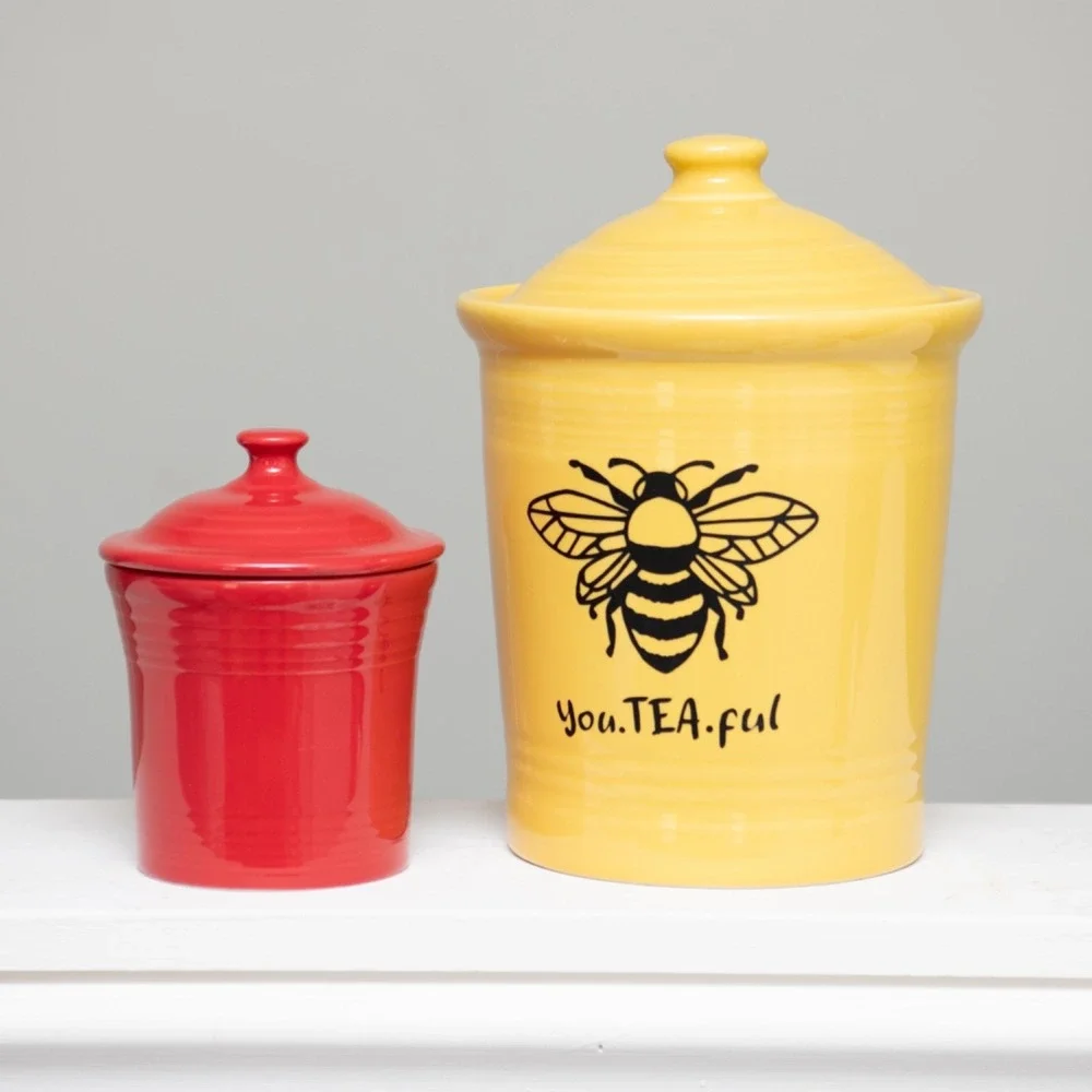 FIESTA Yellow Sunflower Canister & Red Jam Jar Tea Storage Bee Removable Decal